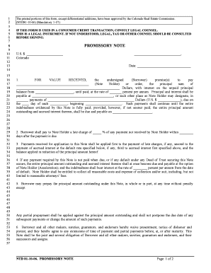 Colorado Promissory Note for Deed of Trust  Form