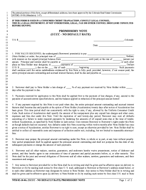 Colorado Promissory Note for Deed of Trust UCCC No Default Rate  Form
