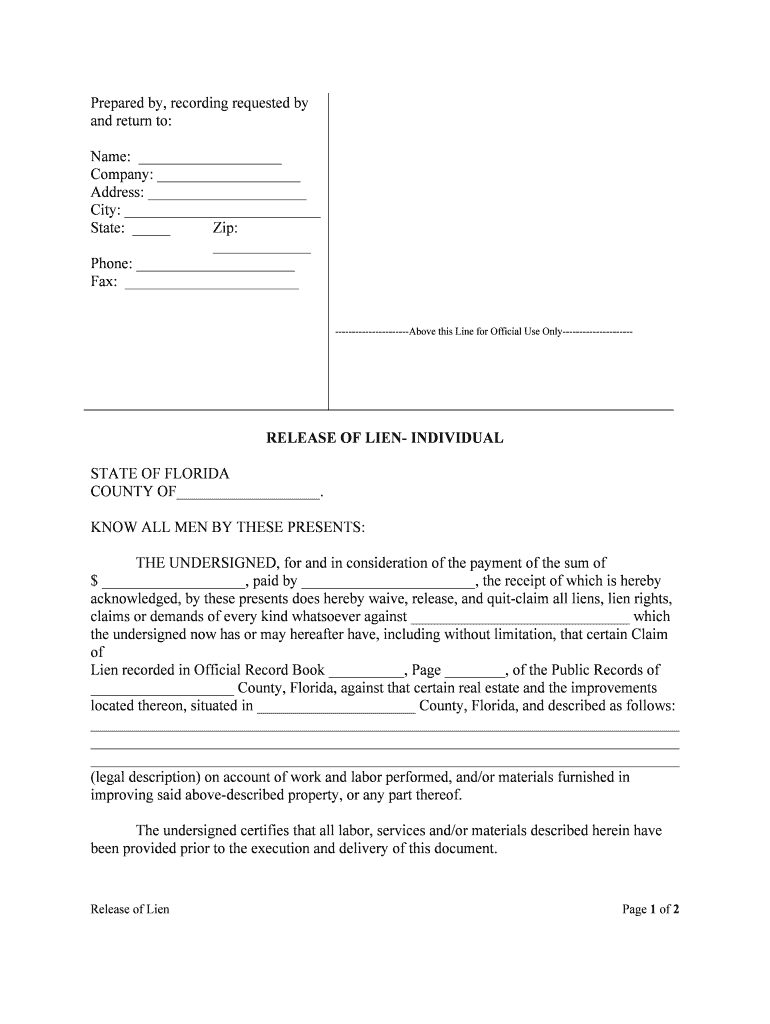 Florida Lien Template  Form