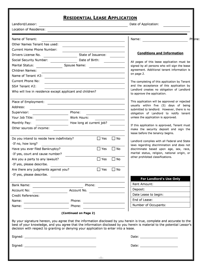 Florida Residential Application  Form