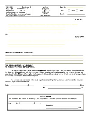 Kentucky Civil Summons  Form