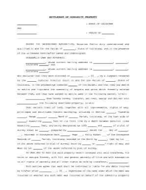 Louisiana Settlement of Community Property  Form