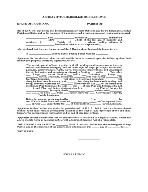 Immobilize Mobile Home  Form