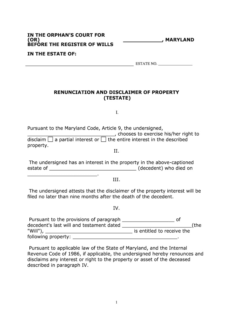 Maryland Disclaimer  Form