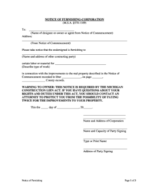 Notice of Furnishing  Form