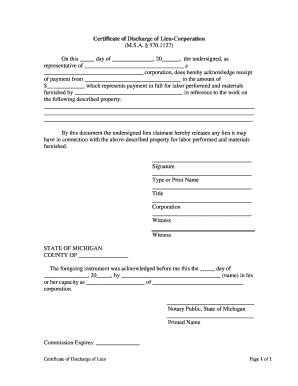 Michigan Discharge Lien  Form