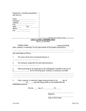 Missouri Lien Claim Corporation or LLC  Form
