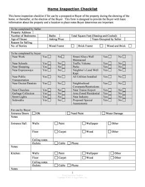 Buyers Home Checklist  Form