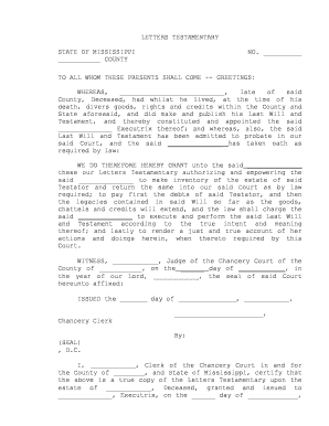 Mississippi Letters Testamentary  Form
