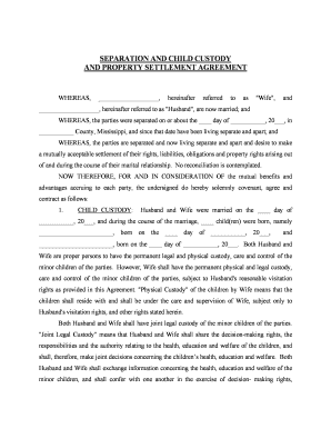 Mississippi Property Settlement  Form