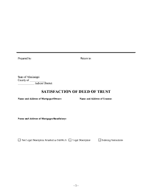 Mississippi Satisfaction, Release or Cancellation of Deed of Trust by Corporation  Form