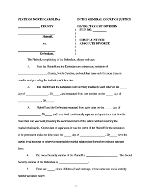 North Carolina Divorce  Form