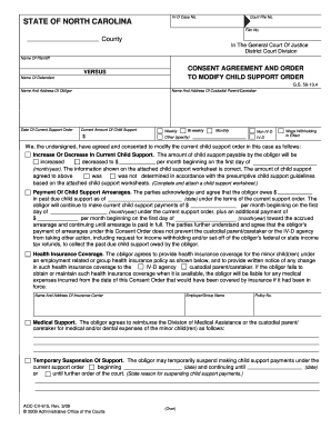 North Carolina Consent Agreement and Order to Modify Child Support Order  Form