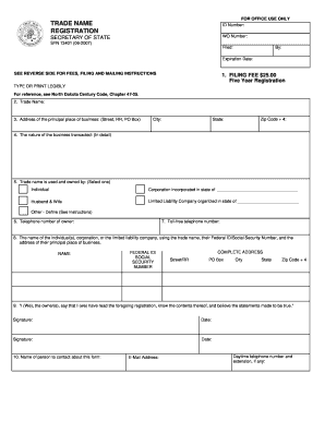 North Dakota Trade Name Registration Application  Form