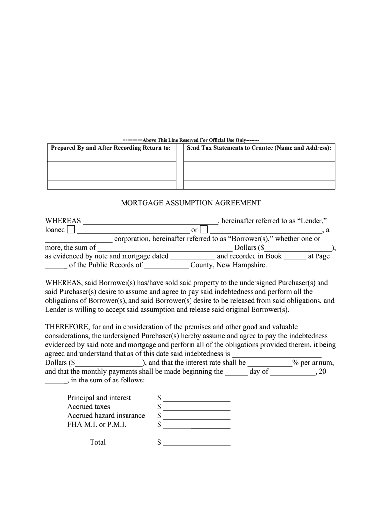 New Hampshire Assumption Agreement of Mortgage and Release of Original Mortgagors  Form