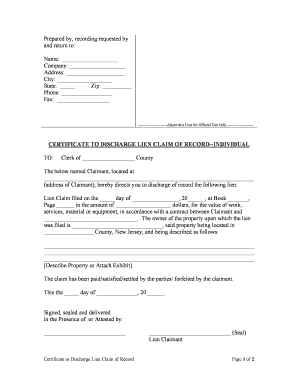 New Jersey Lien  Form