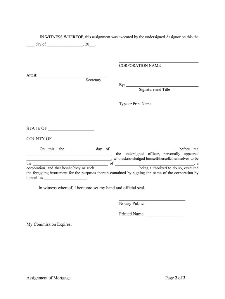 Pennsylvania Assignment of Mortgage by Corporate Mortgage Holder  Form