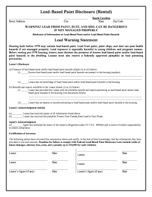 South Carolina Lead Based Paint Disclosure  Form