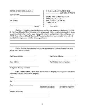 Sc Name Change Application  Form