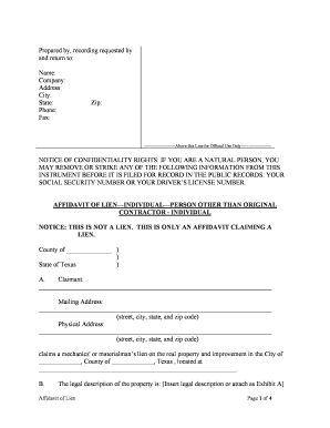 Tx Lien Mechanics  Form