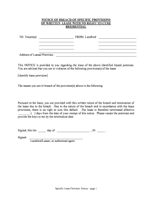 Texas Notice of Breach of Written Lease for Violating Specific Provisions of Lease with No Right to Cure for Residential Propert  Form