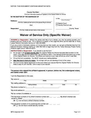 Texas Waiver of Service Waiver of Citation  Form
