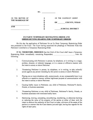 Texas Temporary Restraining Order and Notice  Form