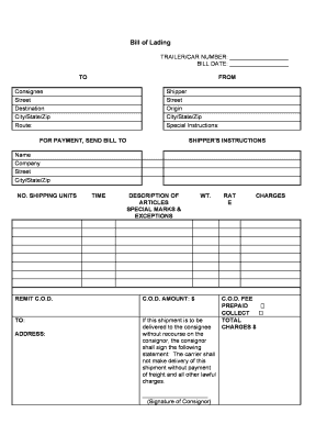 Fill and Sign the Bill of Lading Form