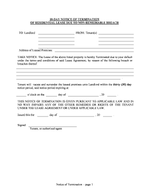 30 DAY NOTICE of TERMINATION  Form