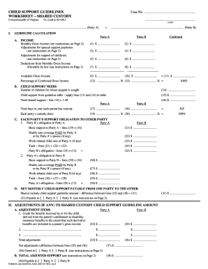 Virginia Child Support Guidelines Worksheet Shared Custody  Form