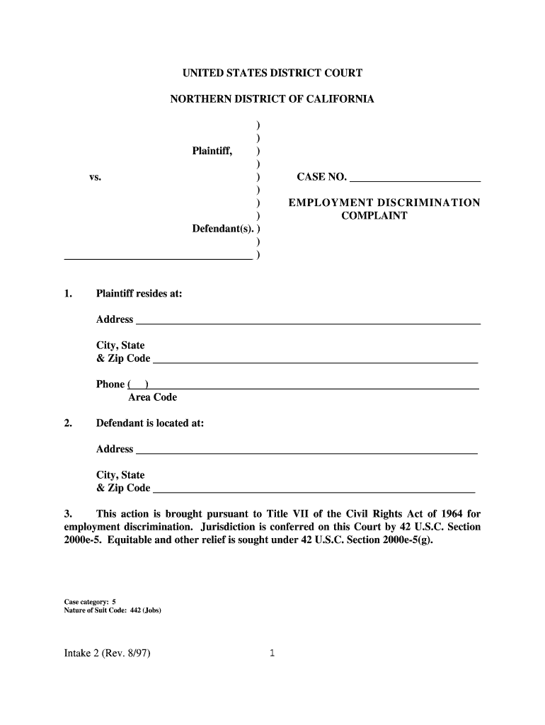 California Employment Discrimination Complaint  Form