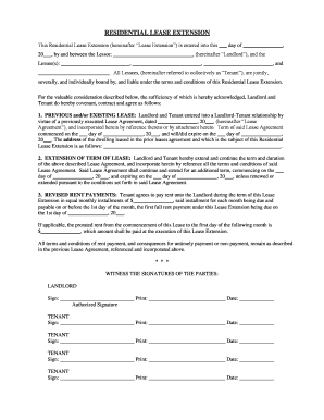 Indiana Residential or Rental Lease Extension Agreement  Form