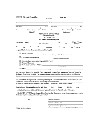 Maryland Dom Rel 55 Affidavit of Service Private Process  Form