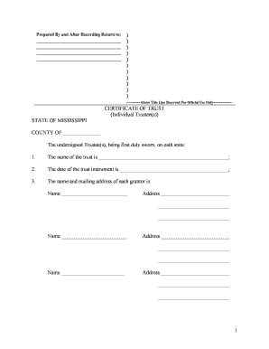 Mississippi Certificate Form