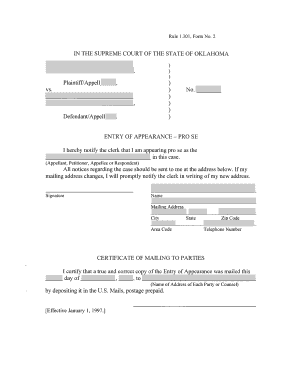 Entry of Appearance Oklahoma  Form