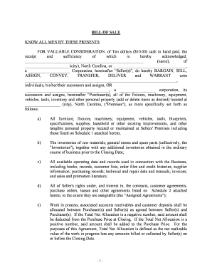 North Carolina Bill of Sale in Connection with Sale of Business by Individual or Corporate Seller  Form