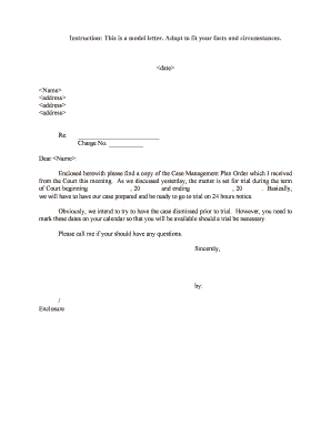 Enclosed Herewith Please Find a Copy of the Case Management Plan Order Which I Received  Form