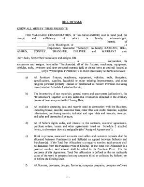 Washington Bill of Sale in Connection with Sale of Business by Individual or Corporate Seller  Form