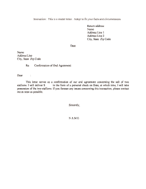 Confirmation of Oral Agreement  Form