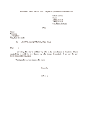 Letter Withdrawing Offer to Purchase House  Form