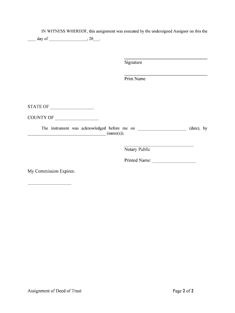 Montana Assignment of Deed of Trust by Individual Mortgage Holder  Form