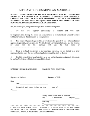 Affidavit of Common Law Marriage Montana State University  Form