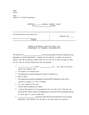 Applicant for Personal Representative  Form