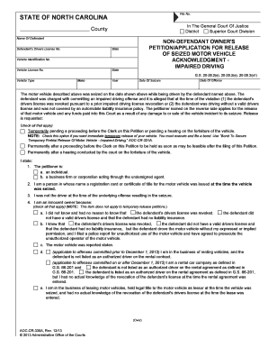 Vehicle SeizureNorth Carolina Judicial Branch  Form
