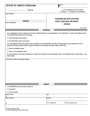 1 474 Order of Seizure and Delivery to Plaintiff North Carolina  Form