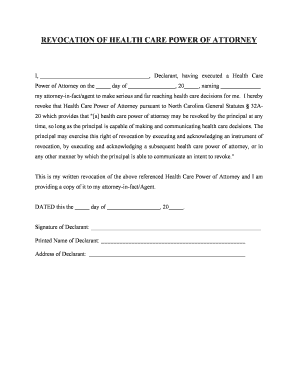 REVOCATION of HEALTH CARE POWER of ATTORNEY  Form