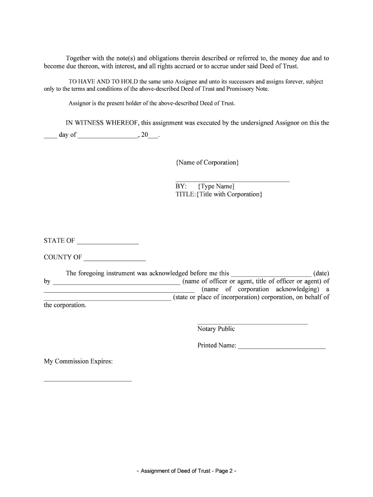 Nebraska Assignment of Deed of Trust by Corporate Mortgage Holder  Form