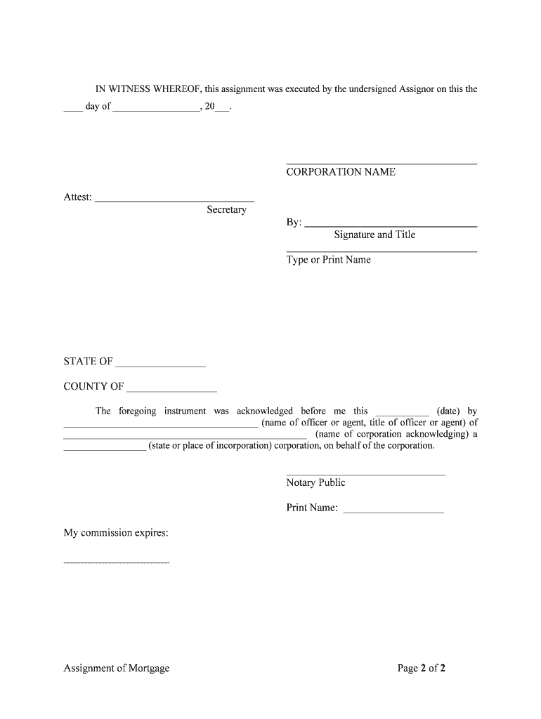 New Hampshire Assignment of Mortgage by Corporate Mortgage Holder  Form