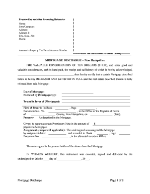 New Hampshire Satisfaction, Release or Cancellation of Mortgage by Individual  Form