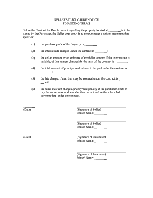New Jersey Seller's Disclosure of Financing Terms for Residential Property in Connection with Contract or Agreement for Deed Aka  Form